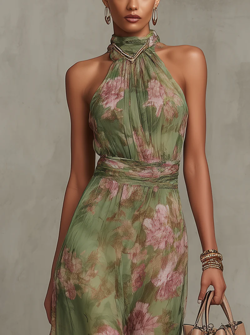 Neckholder Blumenkleid Damen Rückansicht