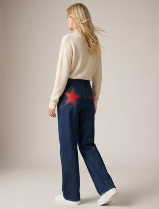 Weite Jeans für Damen mit Sternaufnäher und hohem Bund, Produktbild 6
