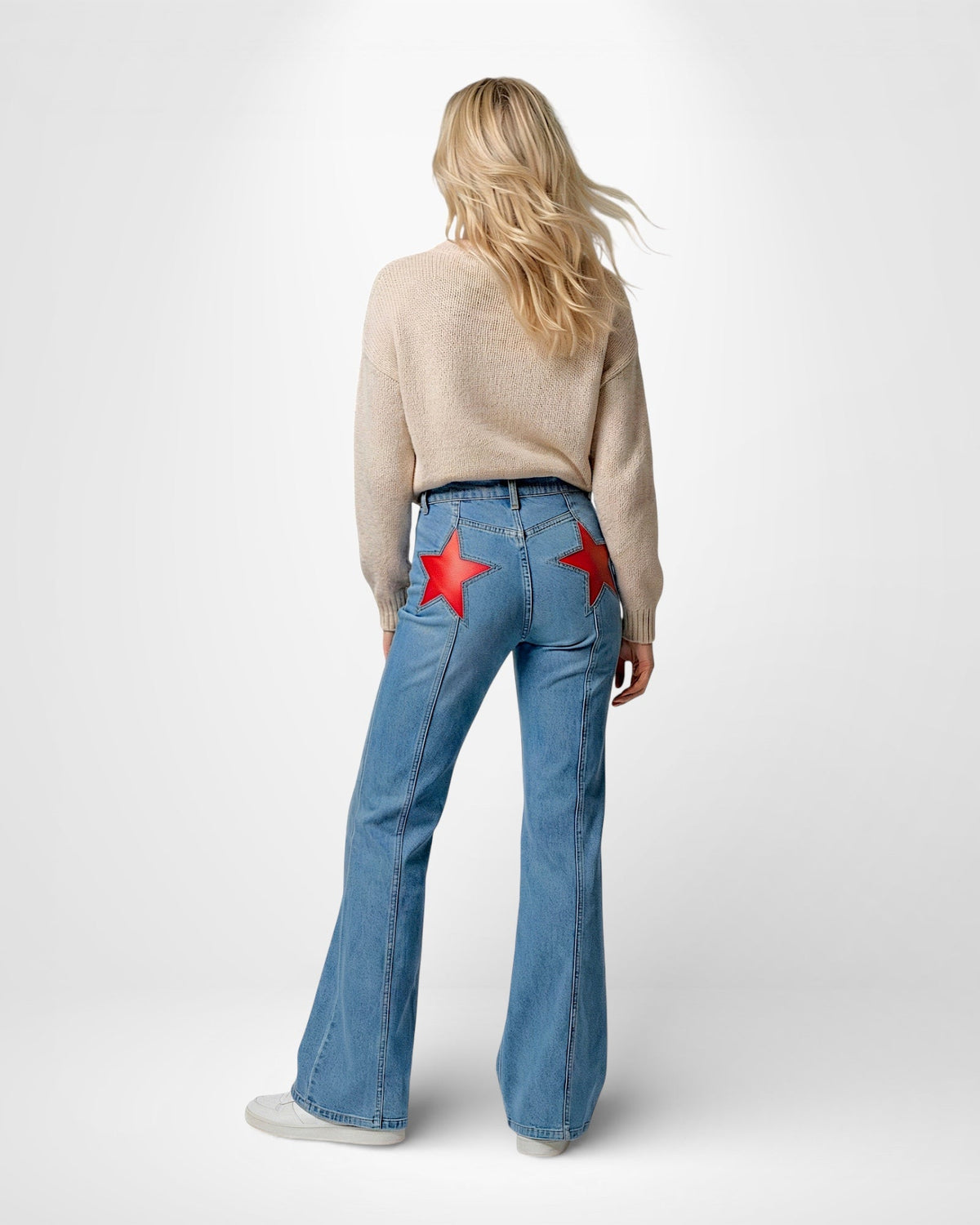 Weite Jeans für Damen mit Sternaufnäher und hohem Bund, Produktbild 9