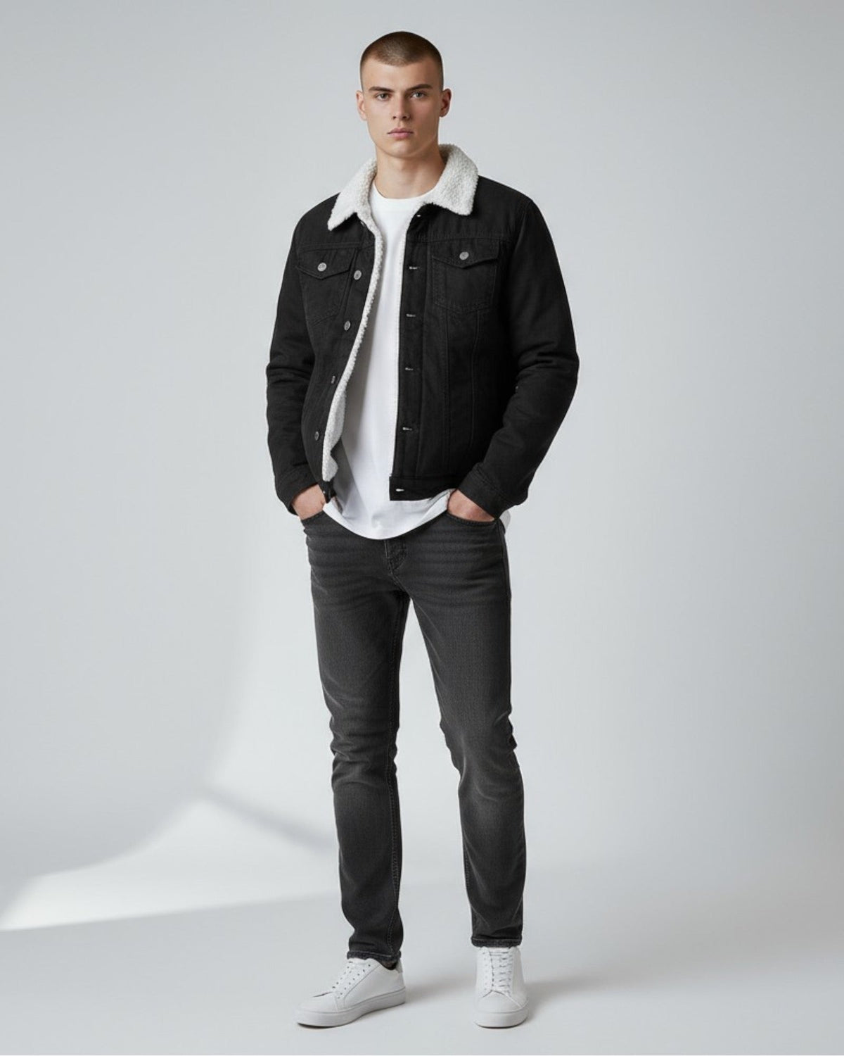 Gefütterte Jeansjacke für Herren mit Fleecekragen, Produktbild 6