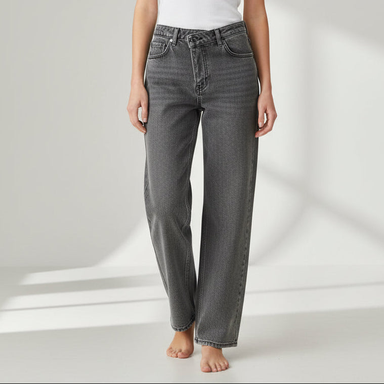 Weite Jeans für Damen mit asymmetrischem Bund, Produktbild 2
