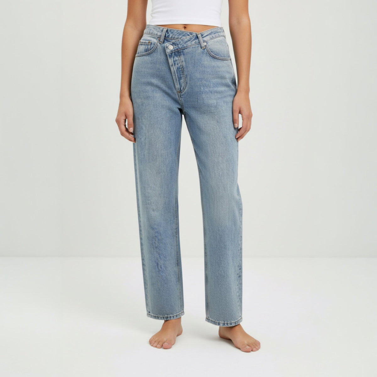 Weite Jeans für Damen mit asymmetrischem Bund, Produktbild 1