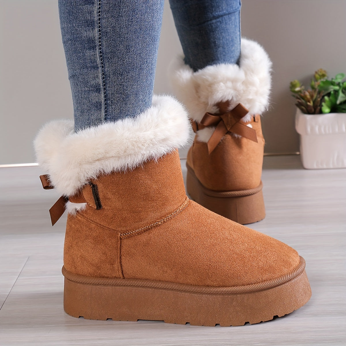 Winterstiefel mit Plüschfutter und Schleifendetail