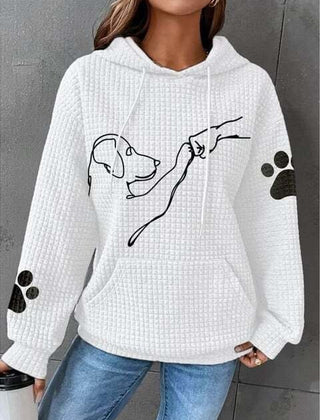 Damenhoodie mit Hundeprint und Waffelstruktur