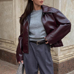 Oversized Bikerjacke in Bordeaux