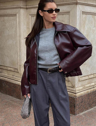 Oversized Bikerjacke in Bordeaux