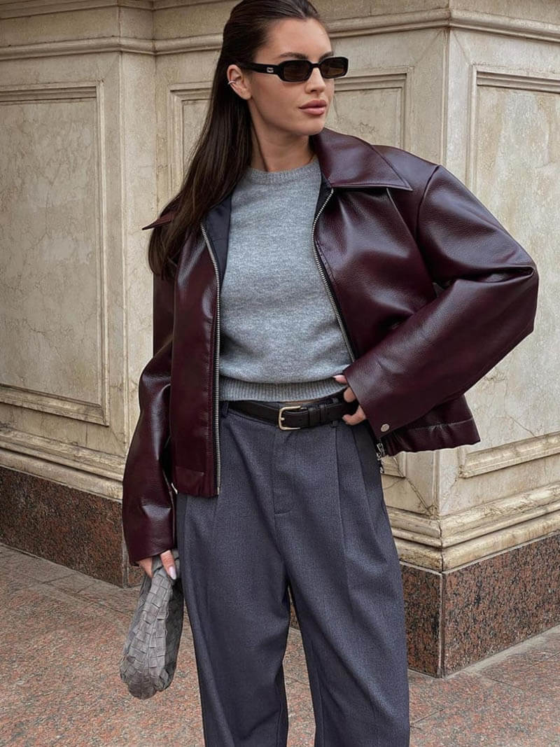 Oversized Bikerjacke in Bordeaux