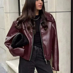 Oversized Bikerjacke in Bordeaux