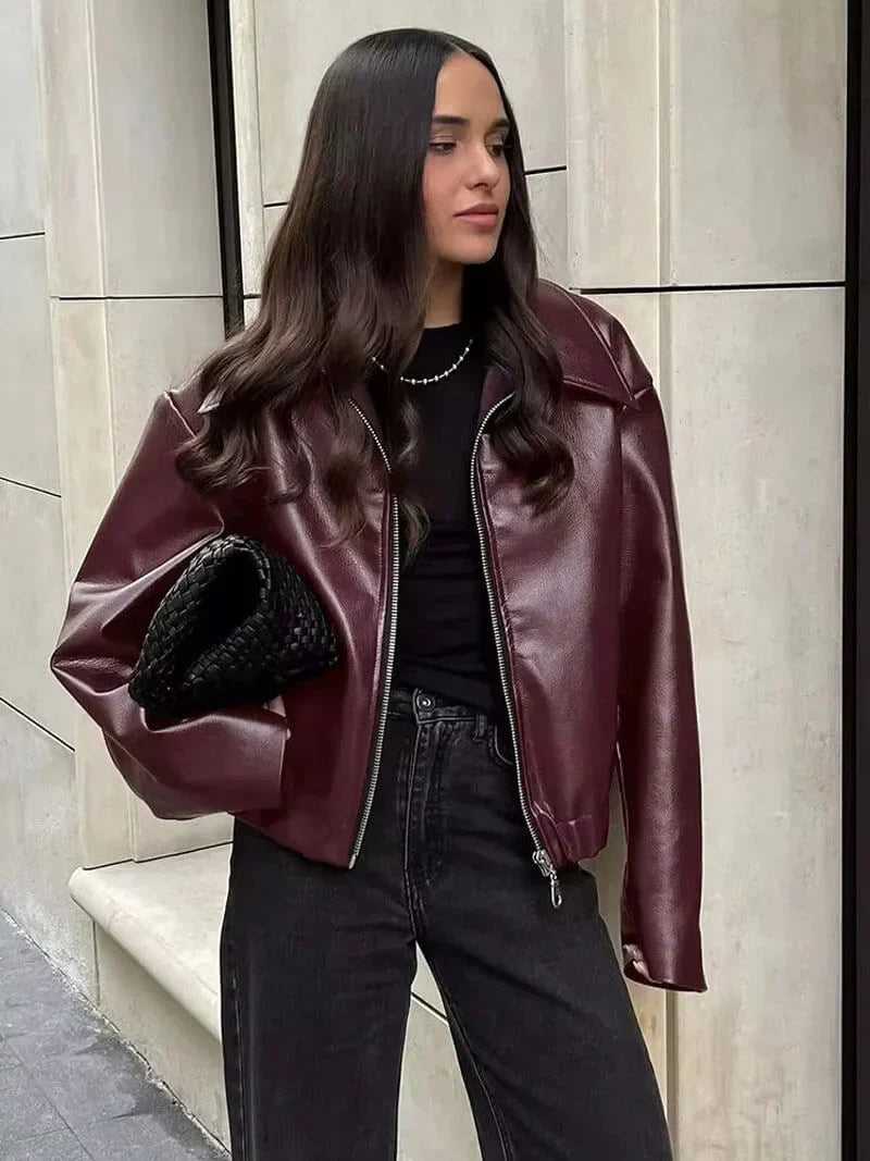 Oversized Bikerjacke in Bordeaux