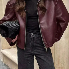 Oversized Bikerjacke in Bordeaux