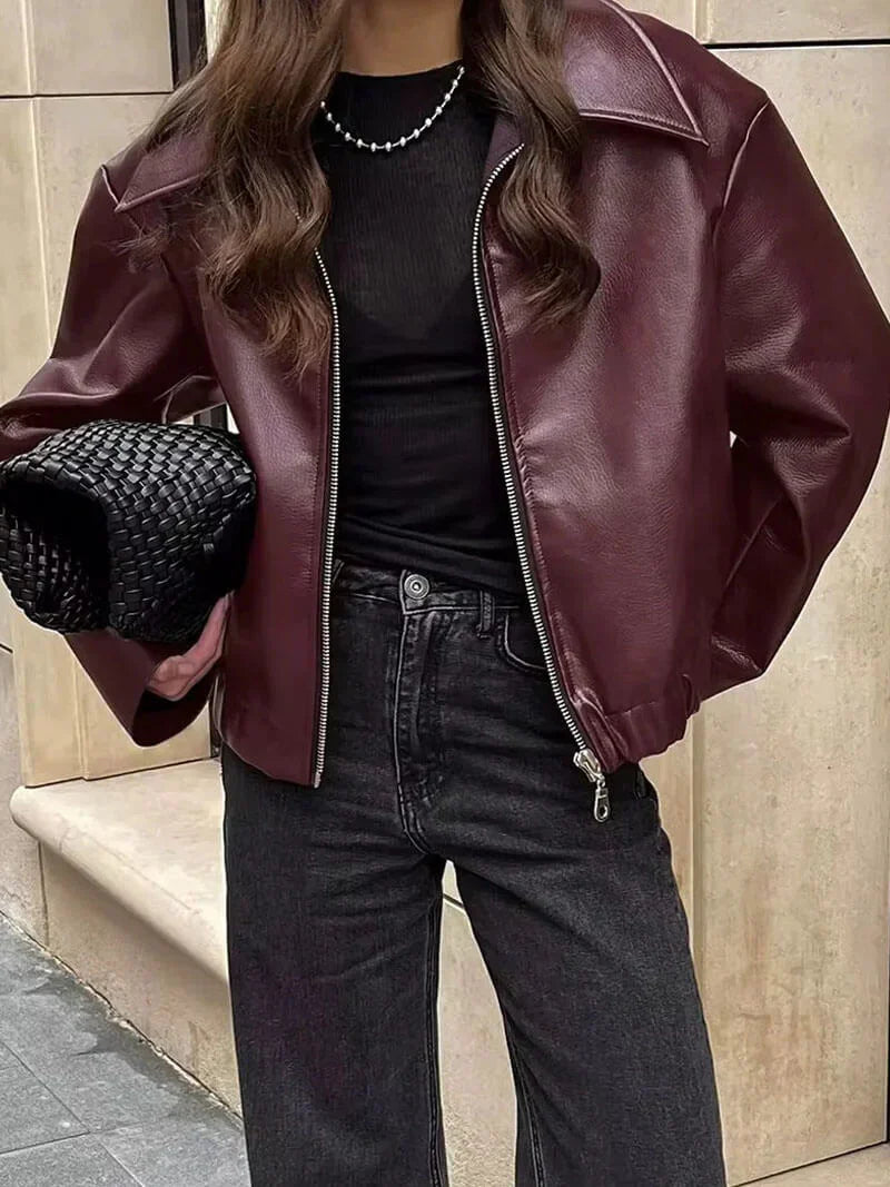 Oversized Bikerjacke in Bordeaux