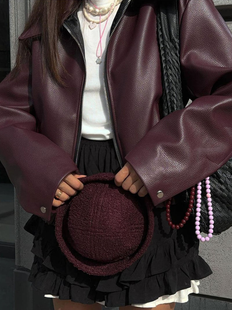 Oversized Bikerjacke in Bordeaux