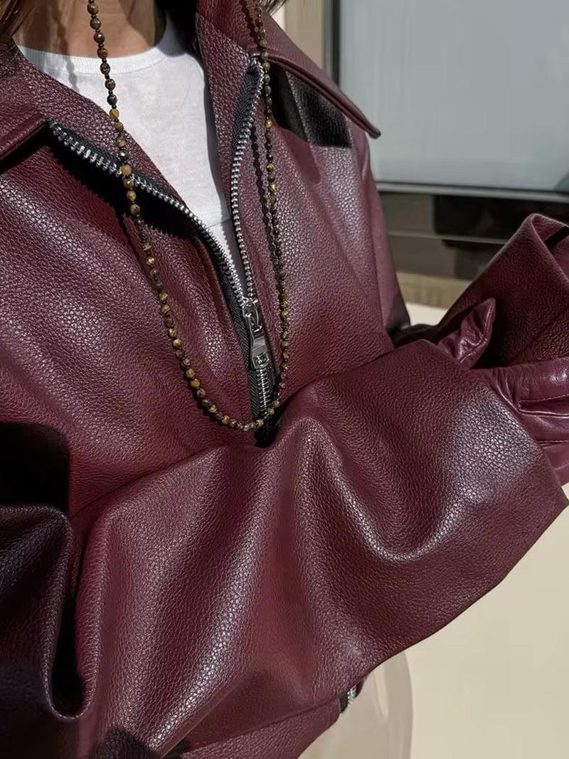 Oversized Bikerjacke in Bordeaux