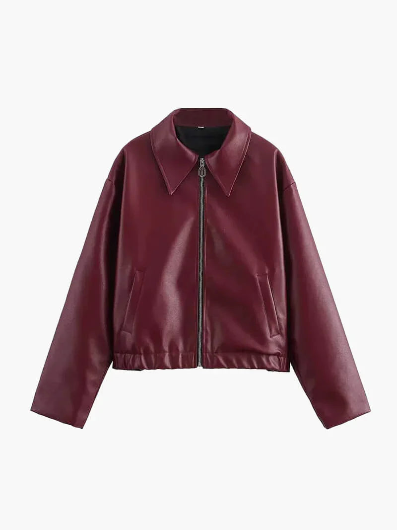 Oversized Bikerjacke in Bordeaux