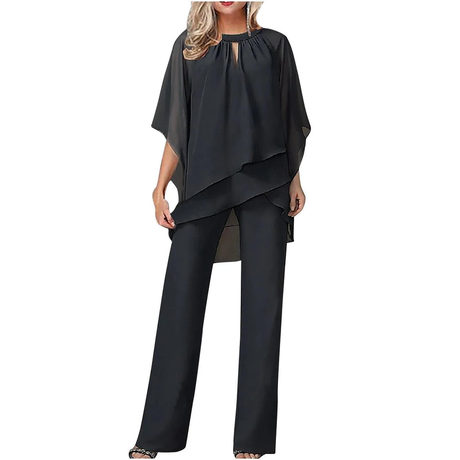 Chiffon Hosenanzug Damen in Schwarz