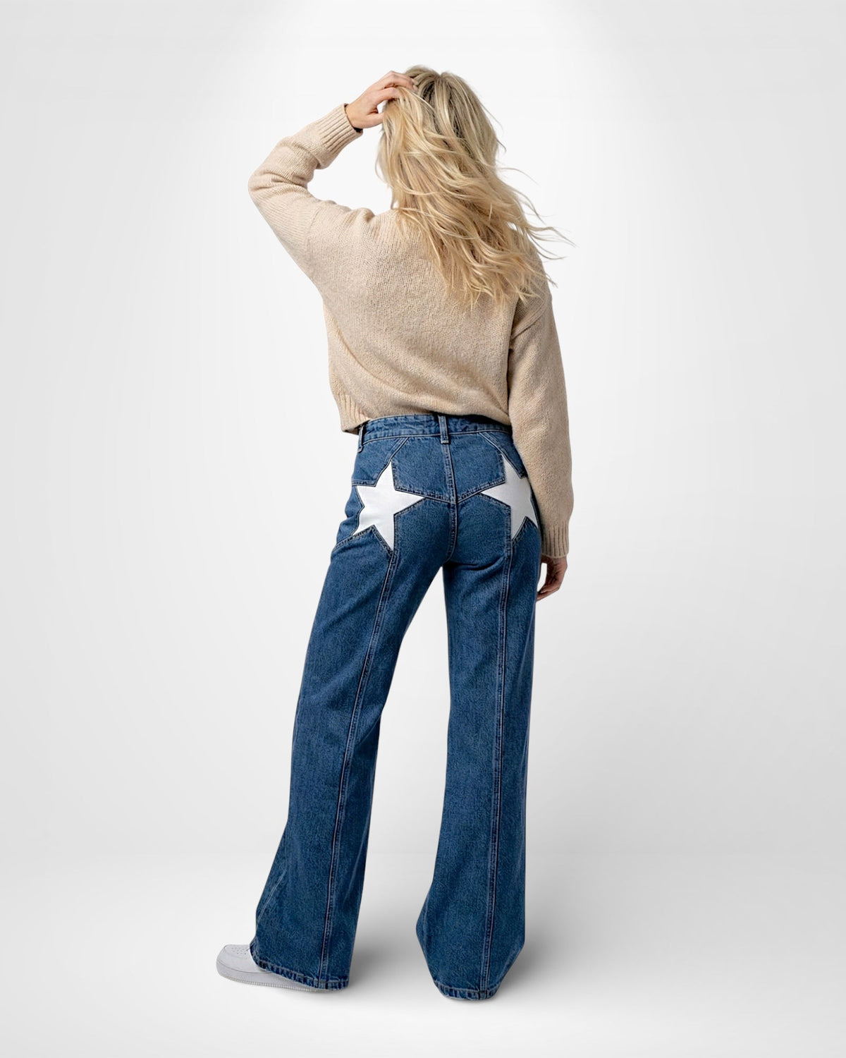 Weite Jeans für Damen mit Sternaufnäher und hohem Bund, Produktbild 7