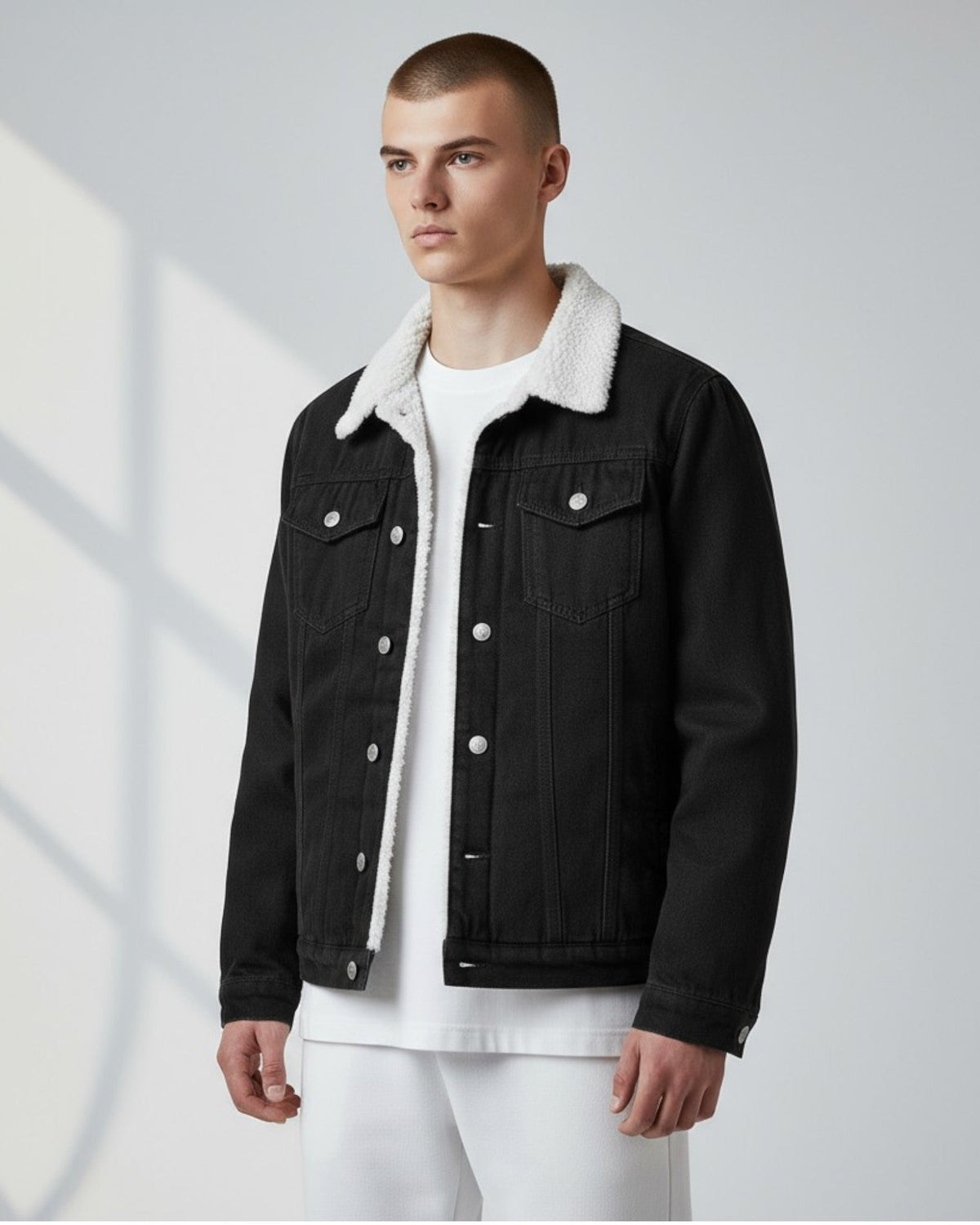 Gefütterte Jeansjacke für Herren mit Fleecekragen, Produktbild 4