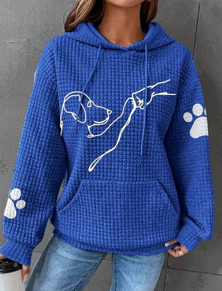 Damenhoodie mit Hundeprint und Waffelstruktur