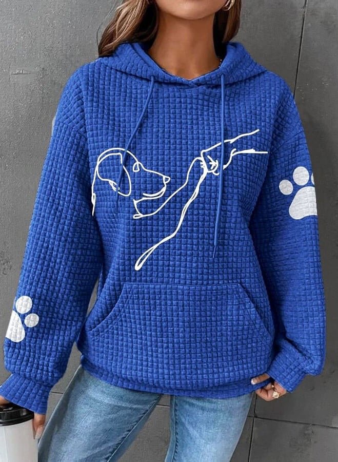 Damenhoodie mit Hundeprint und Waffelstruktur