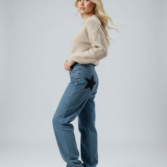 Weite Jeans für Damen mit Sternaufnäher und hohem Bund, Produktbild 8