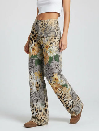 Weite Jeans für Damen mit Blumenprint und hohem Bund, Produktbild 5