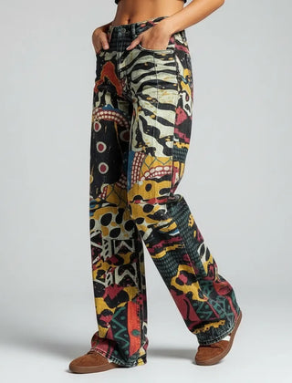 Weite Jeans für Damen mit Blumenprint und hohem Bund, Produktbild 10