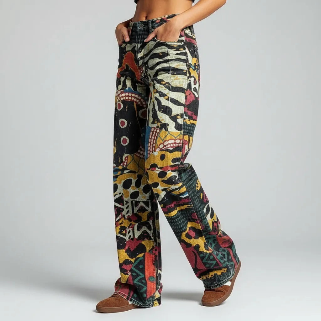 Weite Jeans für Damen mit Blumenprint und hohem Bund, Produktbild 10