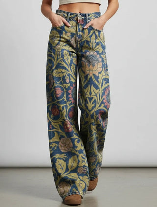 Weite Jeans für Damen mit Blumenprint und hohem Bund, Produktbild 9