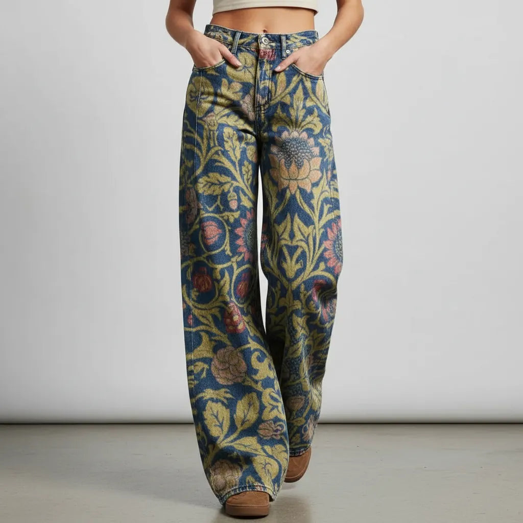 Weite Jeans für Damen mit Blumenprint und hohem Bund, Produktbild 9