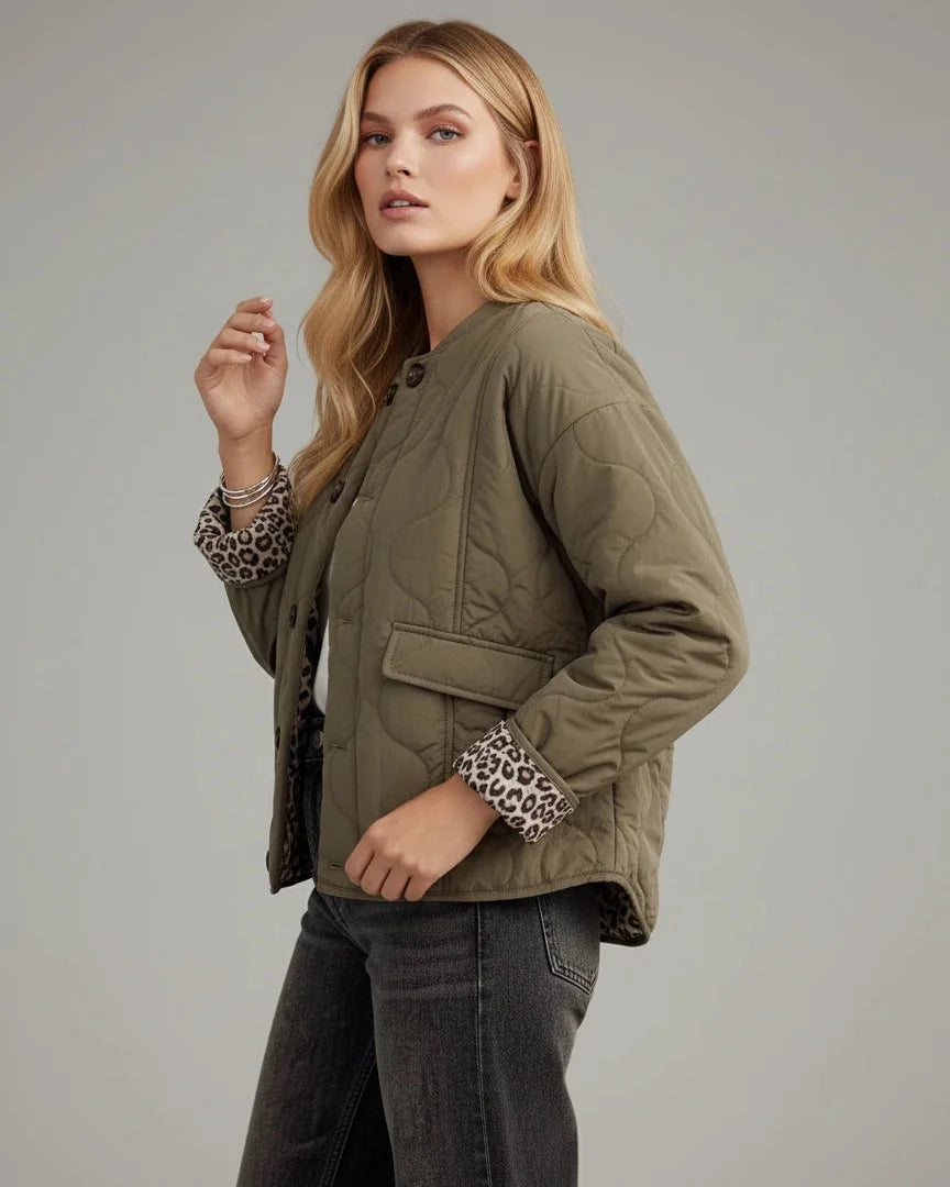 Steppjacke für Damen mit Leopardenfutter ohne Kragen, Produktbild 2