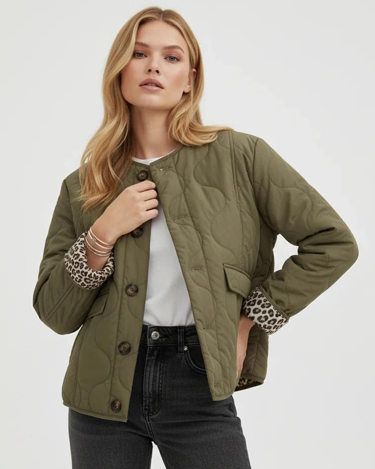 Steppjacke für Damen mit Leopardenfutter ohne Kragen, Produktbild 1