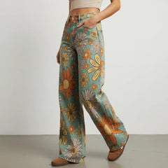 Weite Jeans für Damen mit Blumenprint und hohem Bund, Produktbild 7