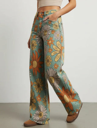 Weite Jeans für Damen mit Blumenprint und hohem Bund, Produktbild 7