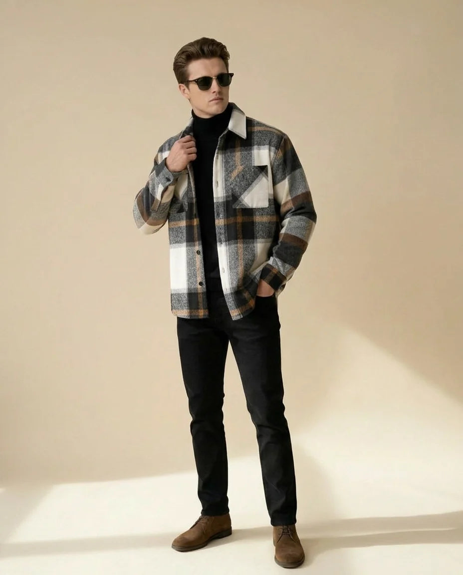 Karierte Hemdjacke für Herren mit Brusttasche und Knopfleiste, Produktbild 3