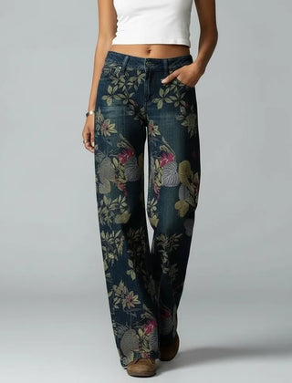 Weite Baggyjeans für Damen mit Blumendruck, Produktbild 1