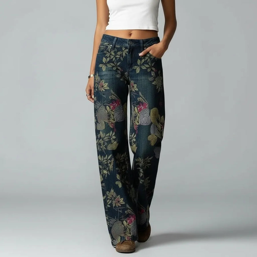 Weite Baggyjeans für Damen mit Blumendruck, Produktbild 1