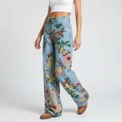 Weite Jeans für Damen mit Blumenprint und hohem Bund, Produktbild 8