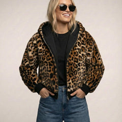 Wendebomberjacke für Damen mit Kapuze und Leopardenfutter, Produktbild 5