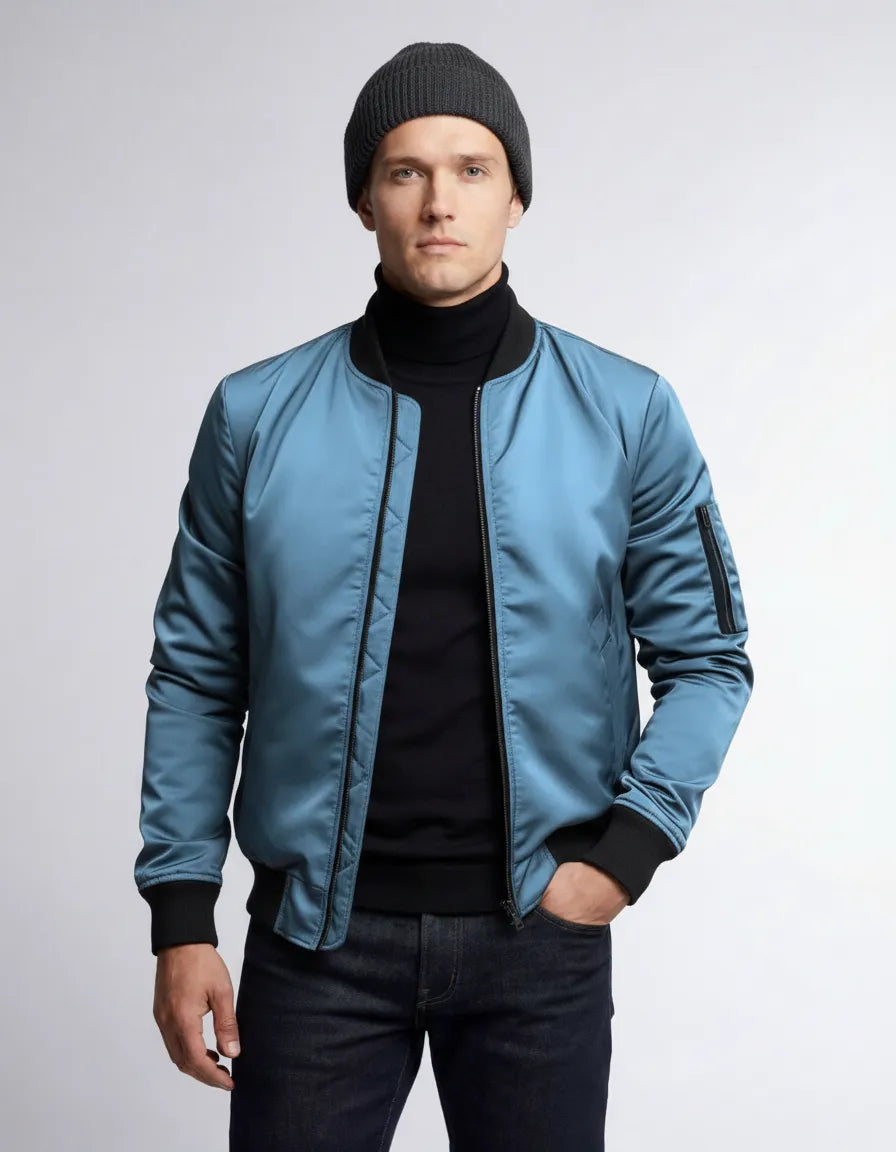 Bomberjacke für Herren mit gerippten Bündchen, kragenlos, Produktbild 7