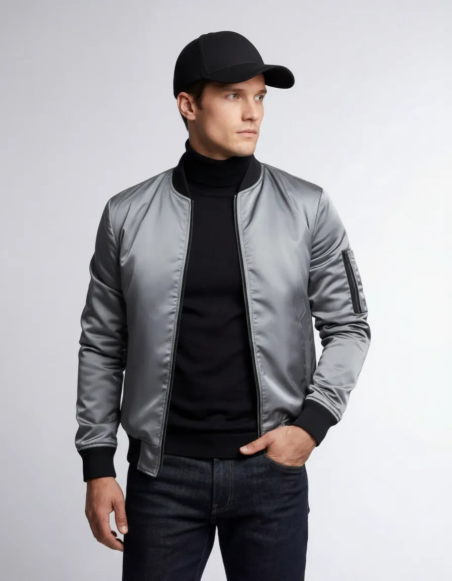 Bomberjacke für Herren mit gerippten Bündchen, kragenlos, Produktbild 6