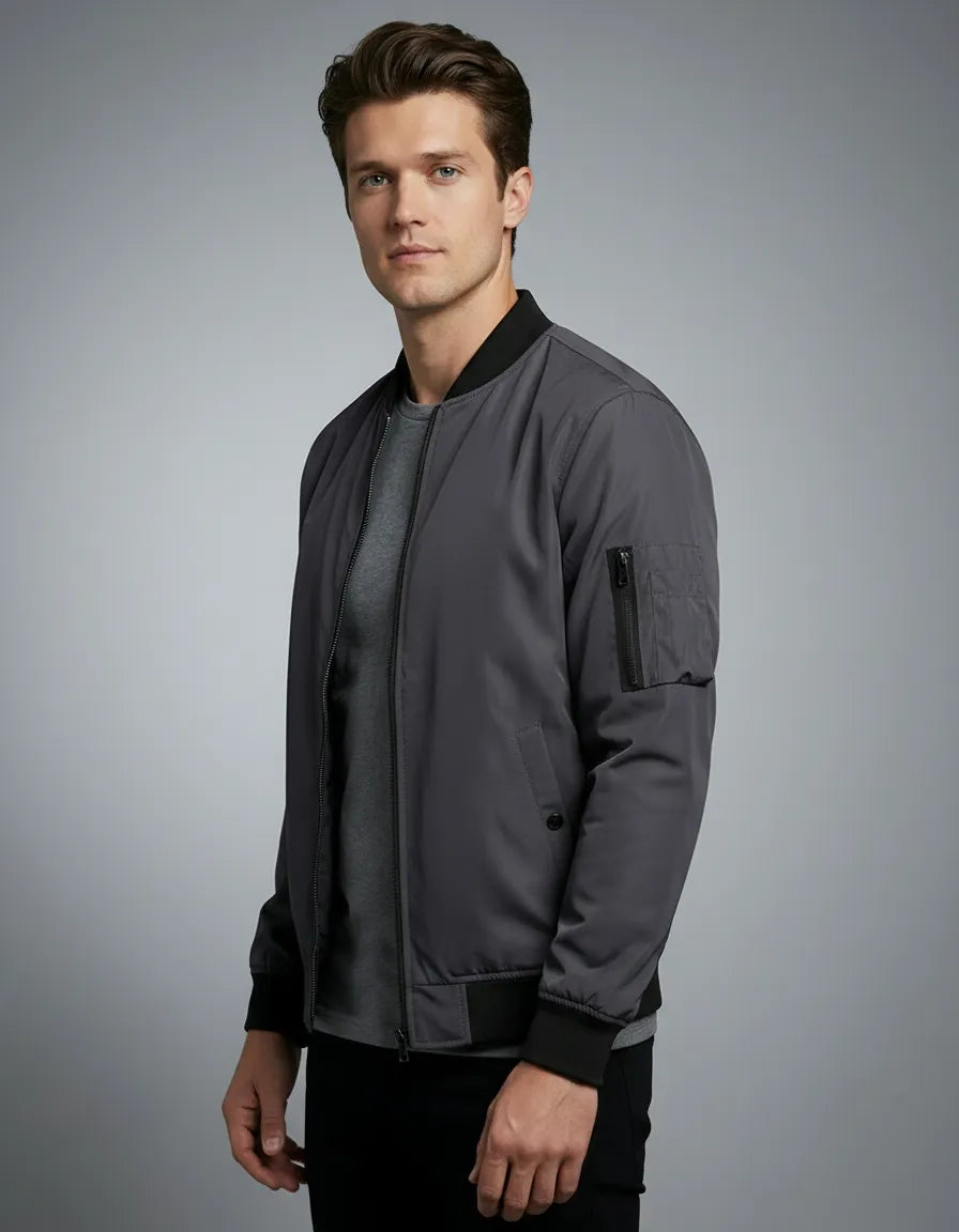 Bomberjacke für Herren mit gerippten Bündchen, kragenlos, Produktbild 3