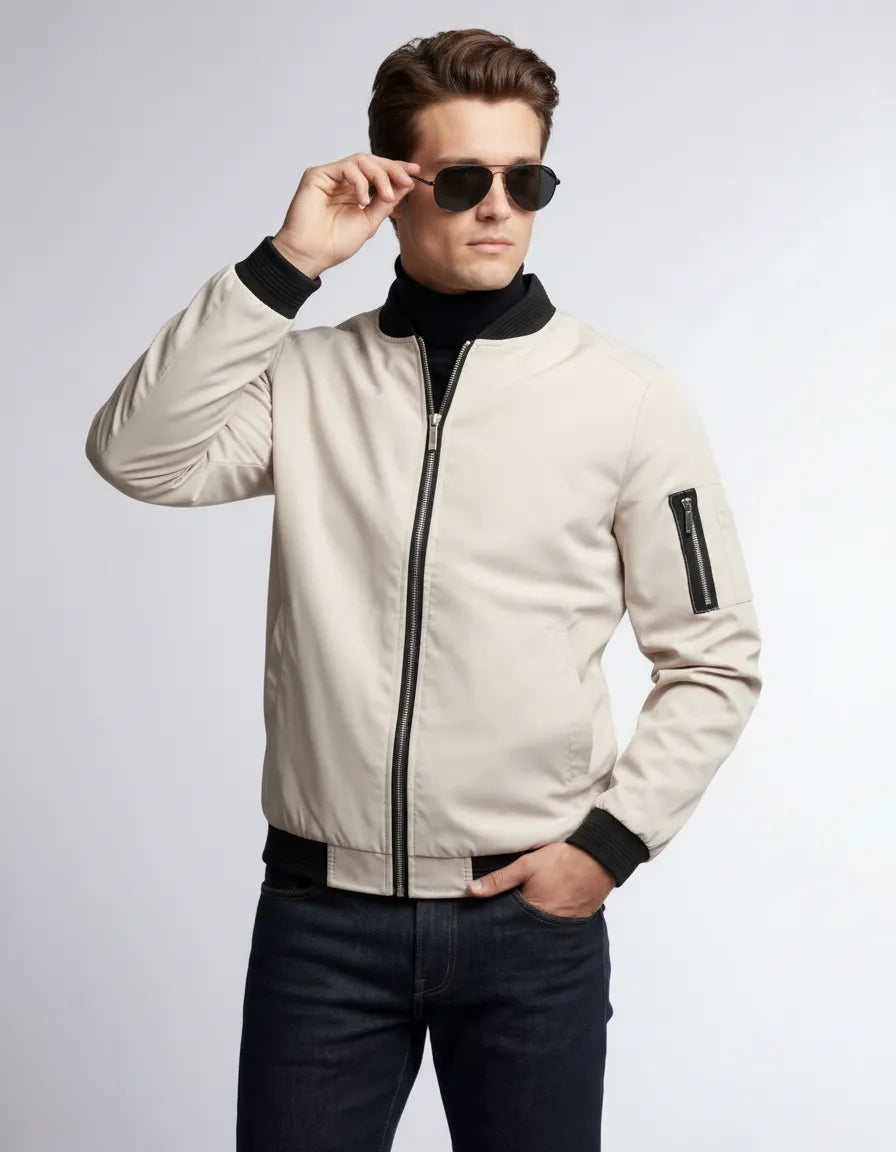 Bomberjacke für Herren mit gerippten Bündchen, kragenlos, Produktbild 1