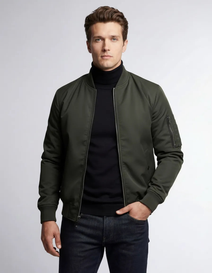 Bomberjacke für Herren mit gerippten Bündchen, kragenlos, Produktbild 8