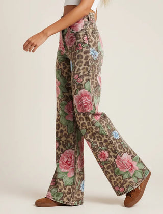 Weite Jeans für Damen mit Blumenprint und hohem Bund, Produktbild 11