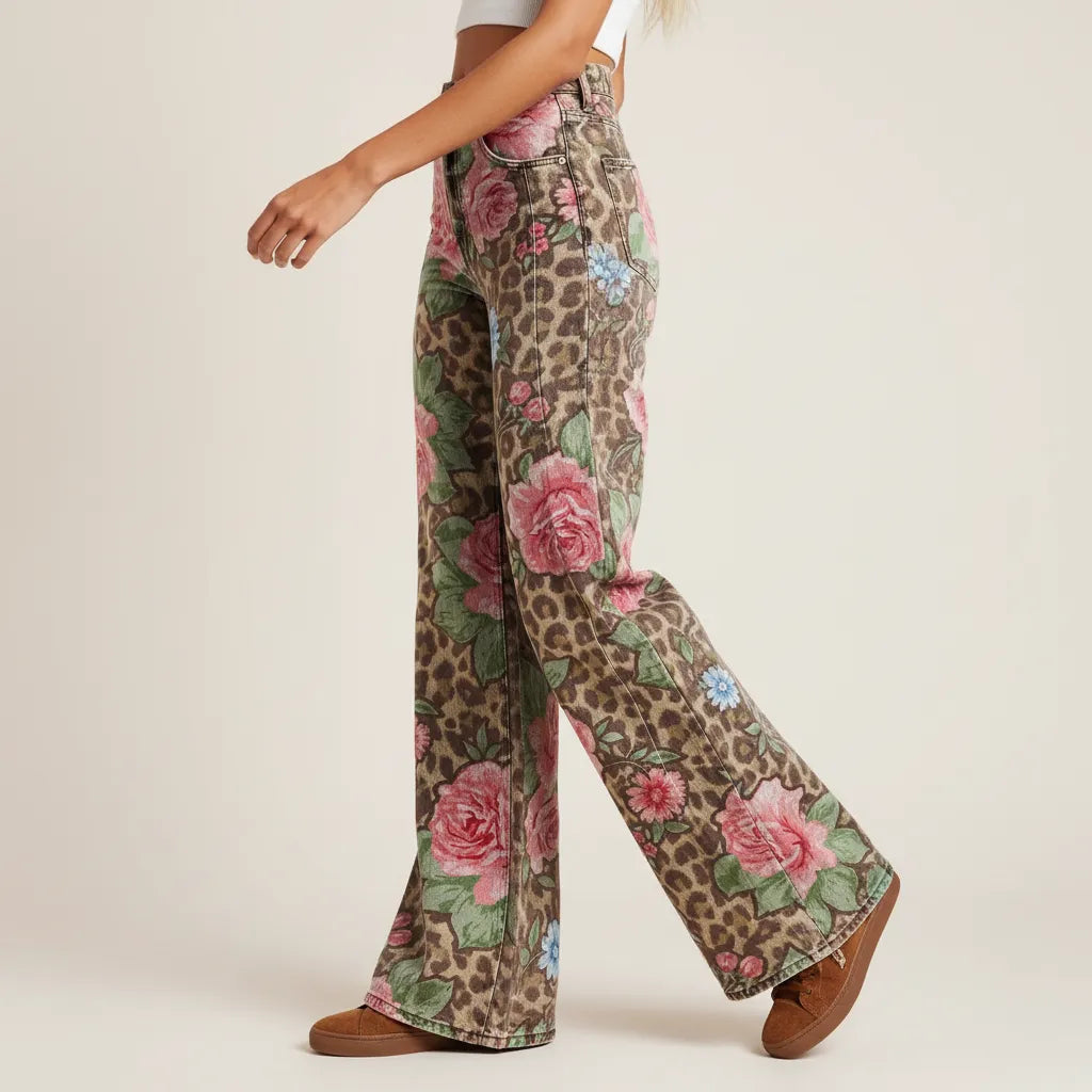 Weite Jeans für Damen mit Blumenprint und hohem Bund, Produktbild 11