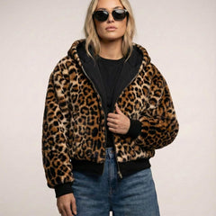 Wendebomberjacke für Damen mit Kapuze und Leopardenfutter, Produktbild 6