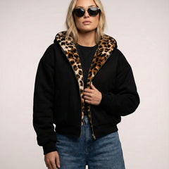 Wendebomberjacke für Damen mit Kapuze und Leopardenfutter, Produktbild 3