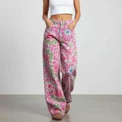 Weite Jeans für Damen mit Blumenprint und hohem Bund, Produktbild 3
