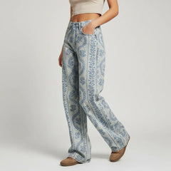 Weite Jeans für Damen mit Blumenprint und hohem Bund, Produktbild 2