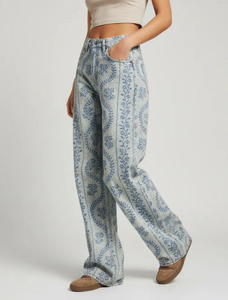 Weite Jeans für Damen mit Blumenprint und hohem Bund, Produktbild 2